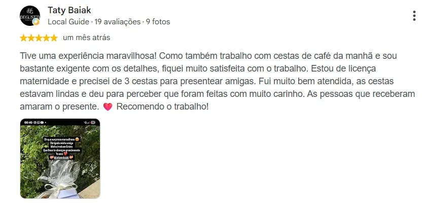 Avaliação 9 de cliente no Google