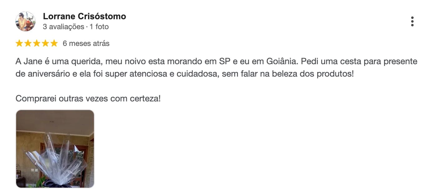 Avaliação 3 de cliente no Google