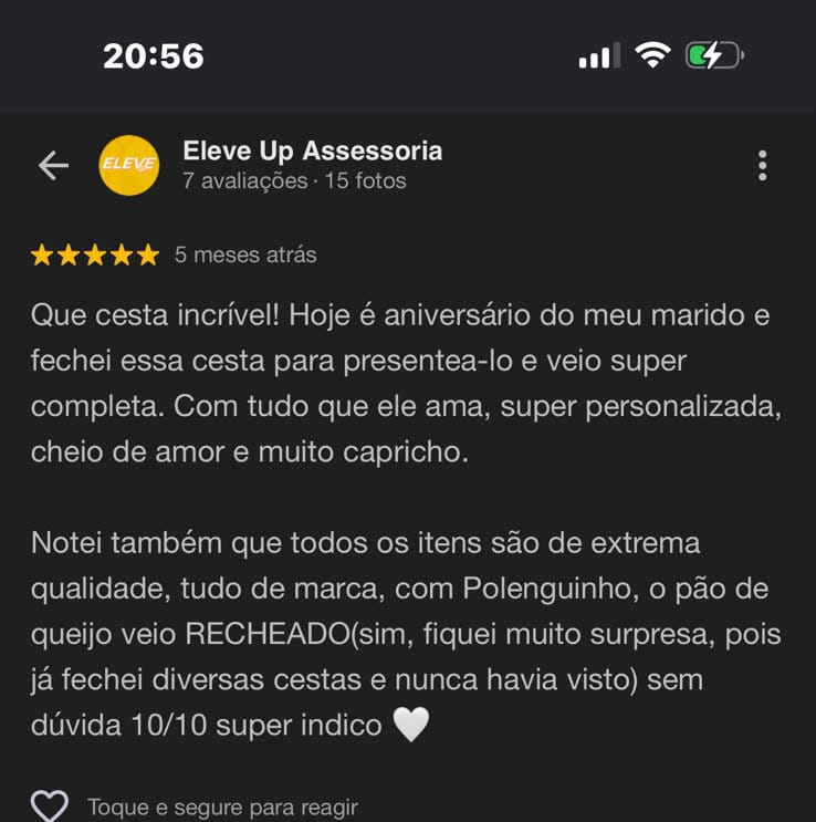 Avaliação 4 de cliente no Google
