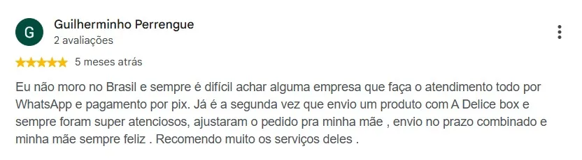 Avaliação 5 de cliente no Google