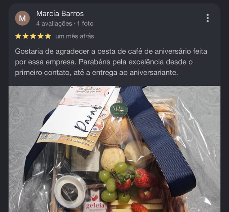 Avaliação 5 de cliente no Google
