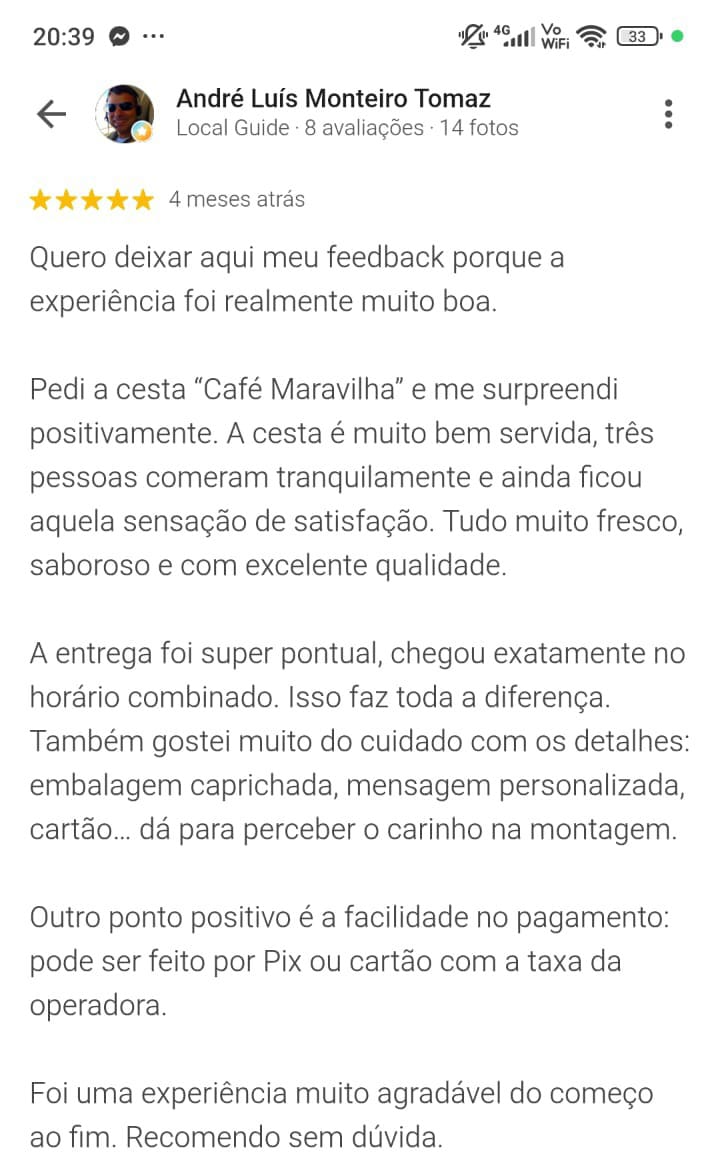 Avaliação 3 de cliente no Google