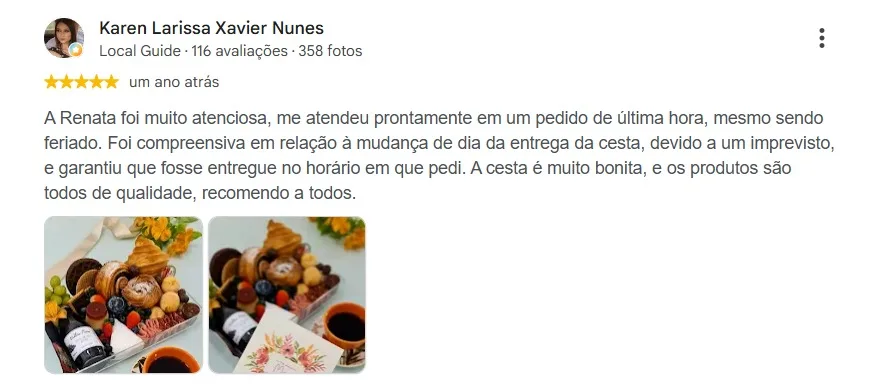 Avaliação 4 de cliente no Google