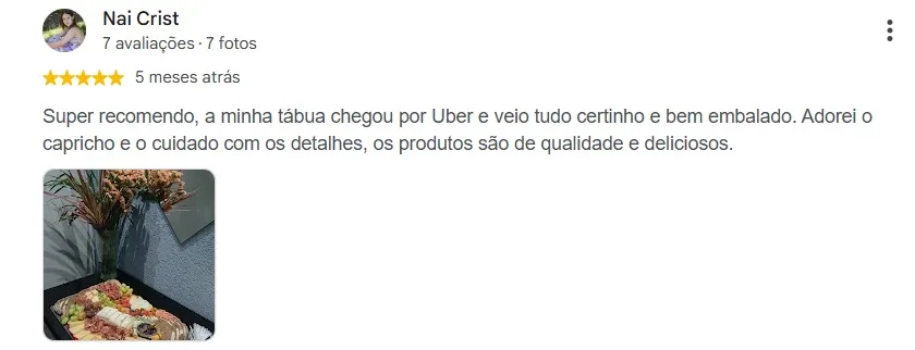 Avaliação 8 de cliente no Google